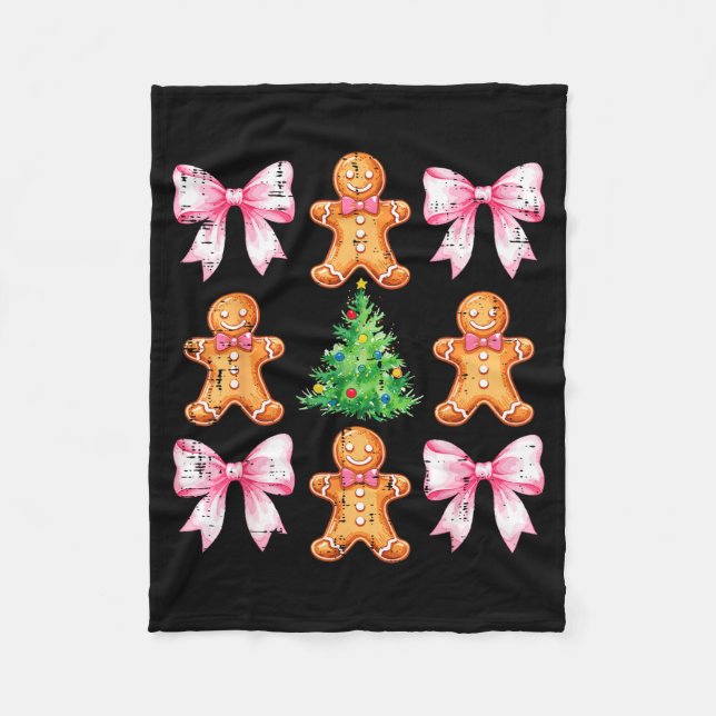 Cobertor De Velo Christmas Tree Gingerbread Man Bow Pattern Xmas Gi (Frente)