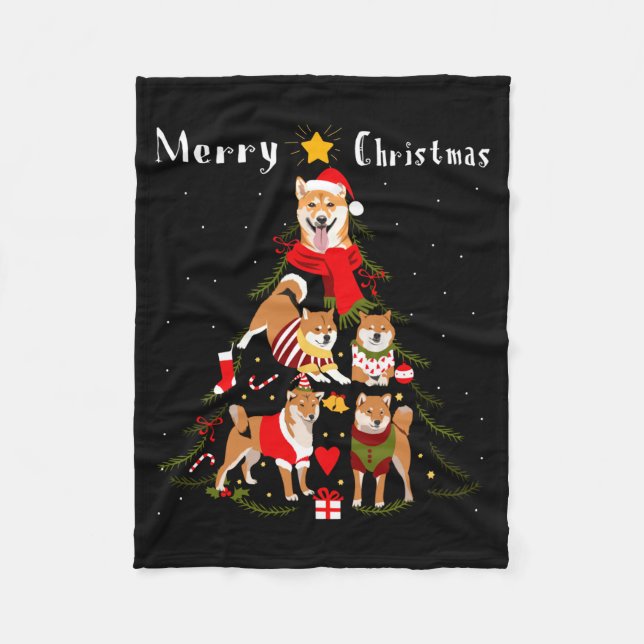 Cobertor De Velo Christmas Tree Shiba Inu Lover Xmas Dog Owner New  (Frente)