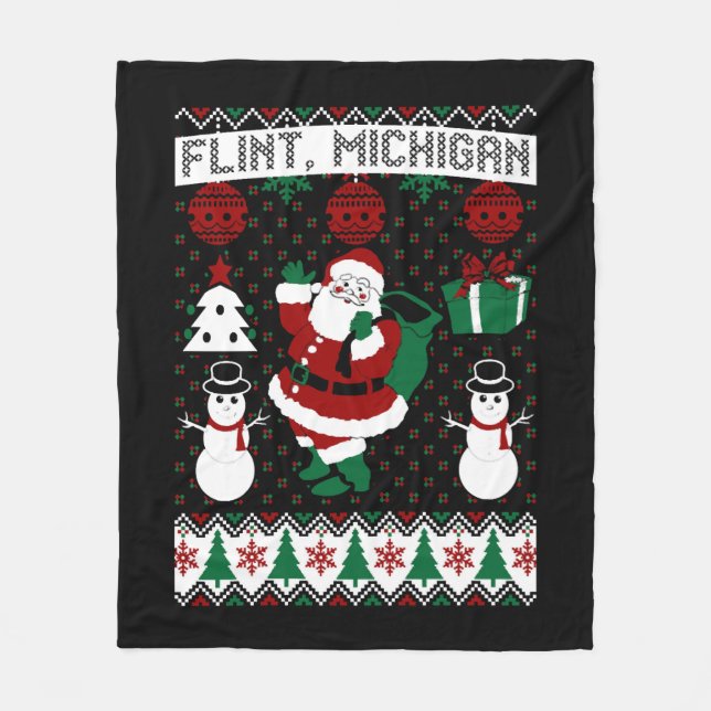 Cobertor De Velo Christmas Ugly Sweater Flint Michigan (Frente)