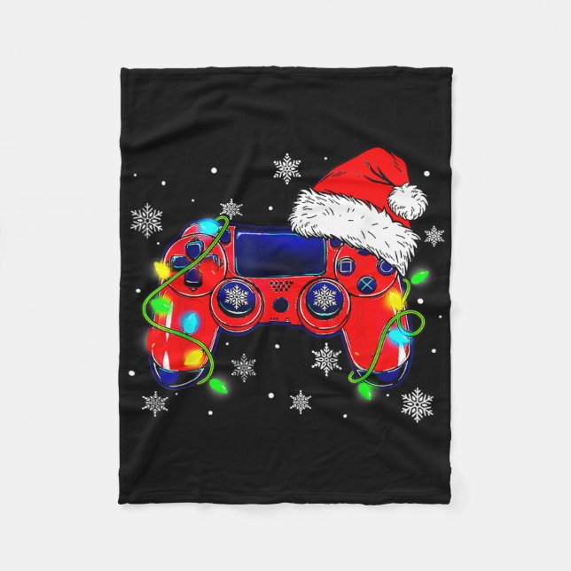 Cobertor De Velo Christmas Video Game Controller Santa Hat Gamer Bo (Frente)