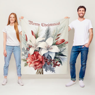 Cobertor De Velo Christmas White Red Flowers Holidays Elegant