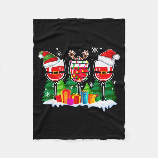 Cobertor De Velo Christmas Wine - Funny Reindeer Santa Xmas Alcohol (Frente)