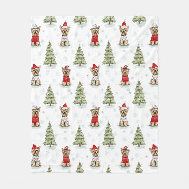 Cobertor De Velo Christmas Yorkies Dog (Frente)