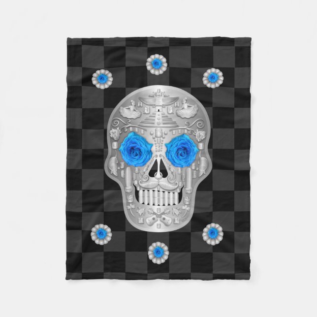 Cobertor De Velo Chrome Calavera (Rosa Azul) Fleece Blanket (Frente)