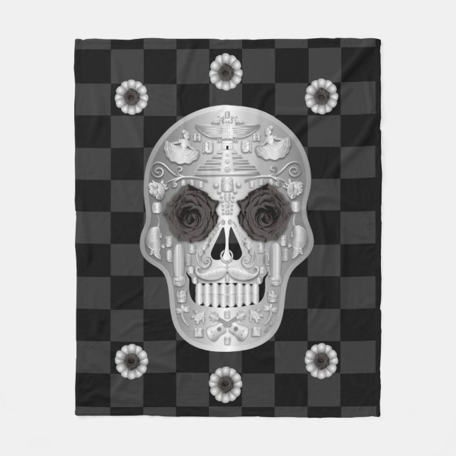 Cobertor De Velo Chrome Calavera (Rosa preto) Fleece Blanket (Frente)