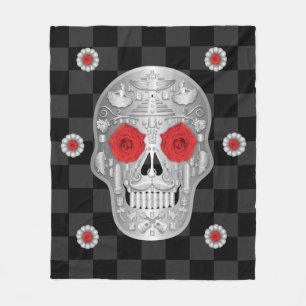 Cobertor De Velo Chrome Calavera (Rosa vermelha) Fleece Blanket
