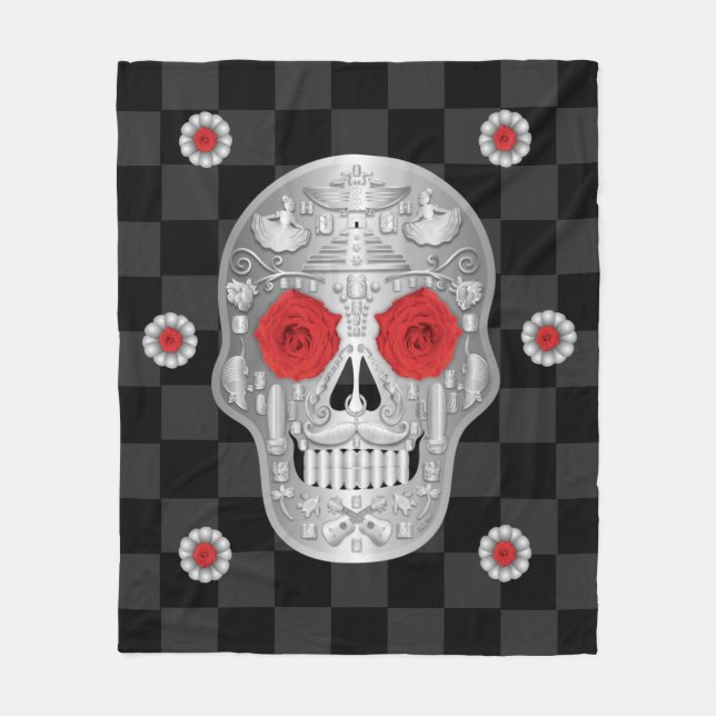 Cobertor De Velo Chrome Calavera (Rosa vermelha) Fleece Blanket (Frente)