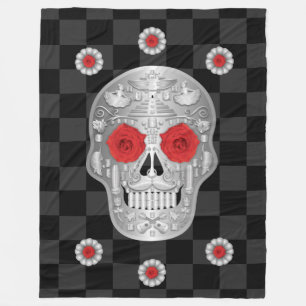 Cobertor De Velo Chrome Calavera (Rosa vermelha) Fleece Blanket