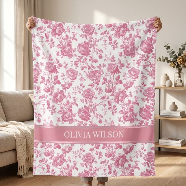 Cobertor De Velo Chuva de Presentes de Noiva | Floral Rosa Personal (Custom Chinoiserie Teacher Gift Blanket | Elegant Pink Nursery Custom Fleece Blanket | Bridal Shower)