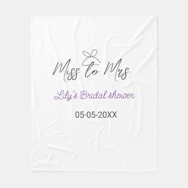 Cobertor De Velo Chuva de presentes Miss to Mrs adicionar nome data (Frente)