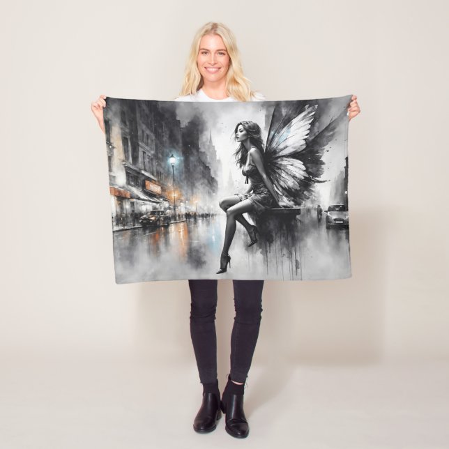 Cobertor De Velo Cidade de conto de fadas preto branco-preto (In Situ)