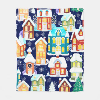 Cobertor De Velo Cidade de inverno com casas vitorianas. Tema de Na