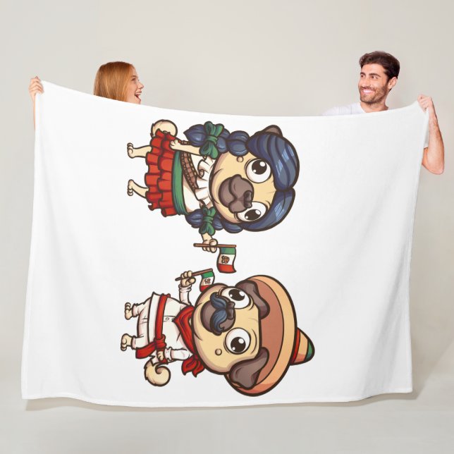Cobertor De Velo Cinco de Mayo Pugs Fleece Blanket (In Situ)