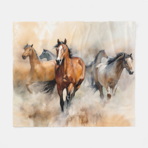Cobertor De Velo “Cinco Mustangs Selvagens” Aquarela Ocidental Empo