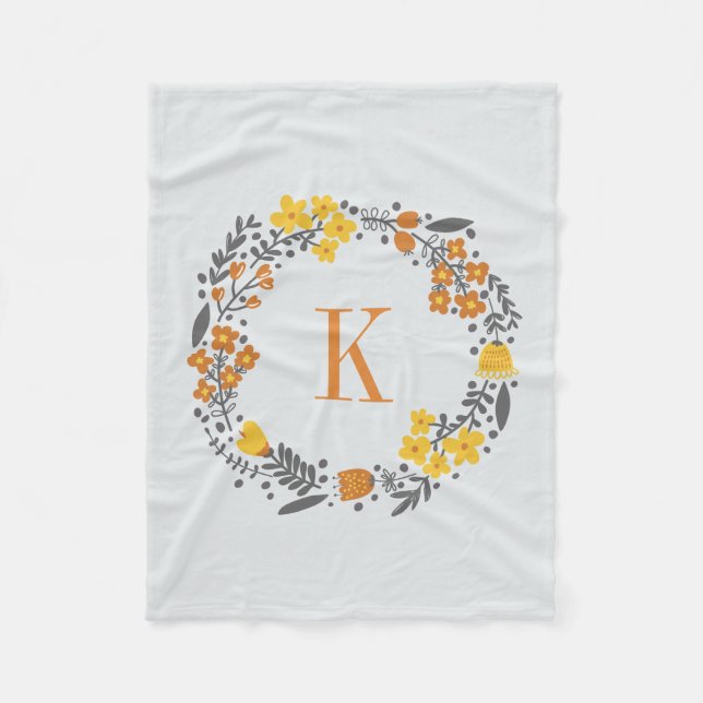 Cobertor De Velo Cinza alaranjado floral personalizado da grinalda (Frente)