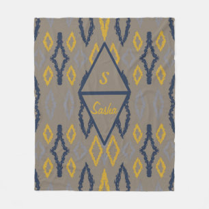 Cobertor De Velo Cinza Amarela Azul Ikat Marroquina Personalizada