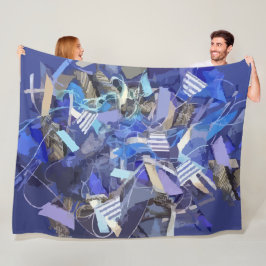 Cobertor De Velo Cinza branca indigo azul faixas geométricas de abs