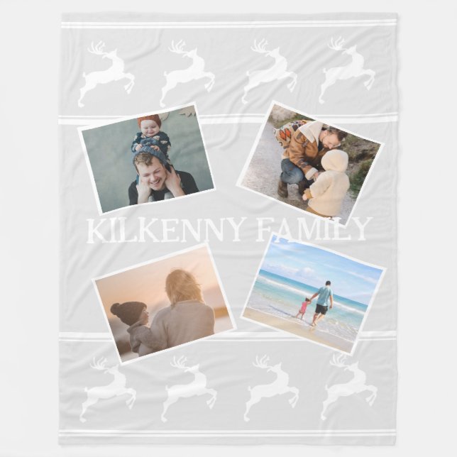 Cobertor De Velo Cinza de renas personalizadas de fotos de Natal fe (Frente)