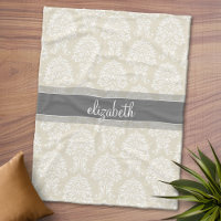 Cinza e Cor damasco Linen Vintage com Nome