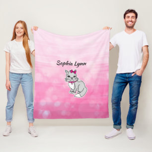 Cobertor De Velo Cinza e Gato Branco, Rosa Personalizado