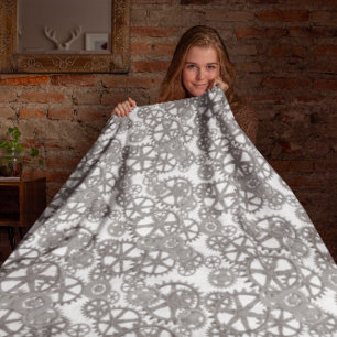 Cobertor De Velo Cinza e padrão de engrenagens brancas para decora
