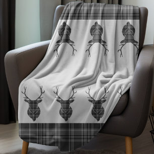 Cobertor De Velo Cinza escocesa Tartan Rustic Stag Head Antler