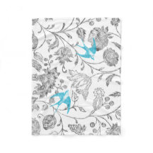 Cinza Floral Vintage Azul Aqua Azul Teal Aves Vin