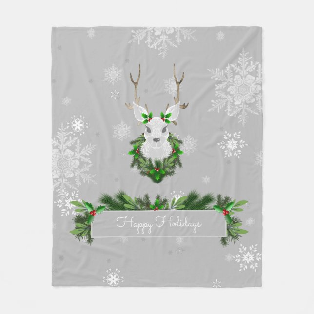 Cobertor De Velo Cinza Reindeer Fleece Blanket (Frente)