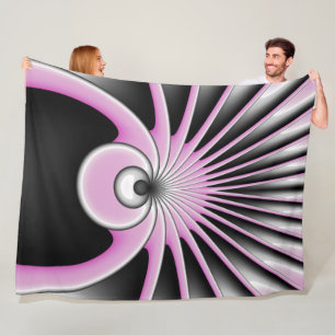 Cobertor De Velo Cinza Rosa Fractal Abstrato moderna Figura Negra