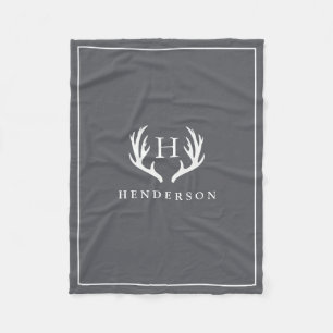 Cobertor De Velo Cinza rústico do monograma dos Antlers dos cervos