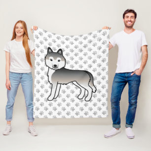 Cobertor De Velo Cinza Siberian Husky Cartoon Dog & Paws