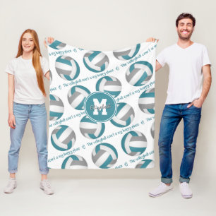 Cobertor De Velo cinza teal O campo de vôlei é meu lugar feliz