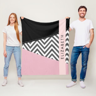 Cobertor De Velo Cinza Zigzag, Cinza Chevron, Rosa, Seu Nome