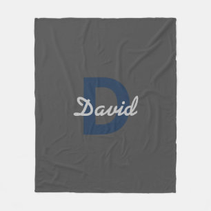 Cobertor De Velo Cinzas Escuras Modernas Editáveis e Nome Azul e Mo