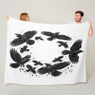 Cobertor De Velo Círculo de Corvos – Ilustração Assombrada a Tinta