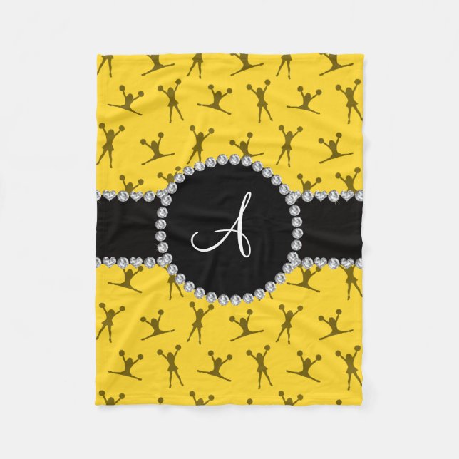 Cobertor De Velo Círculo negro de claque amarelo monograma (Frente)