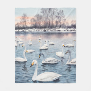 Cobertor De Velo Cisne branco-mudo num lago. Pintel de aquarela