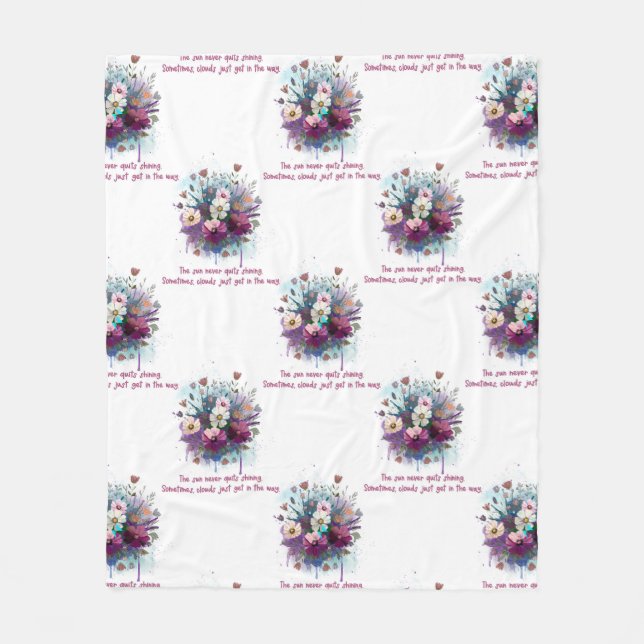 Cobertor De Velo Citação Inspirativa Com Um Buquê Floral (Frente)