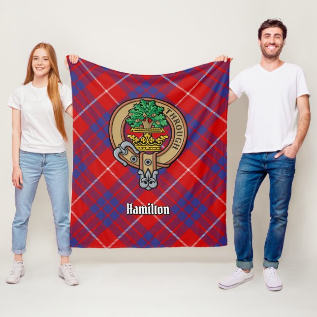 Cobertor De Velo Clan Hamilton Crest sobre o Red Tartan (In Situ)