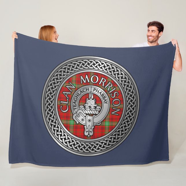 Cobertor De Velo Clan Morrison Crest & Tartan Knot Fleece Blanket (In Situ)