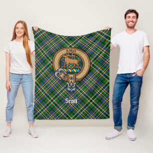 Cobertor De Velo Clan Scott Crest sobre Green Tartan