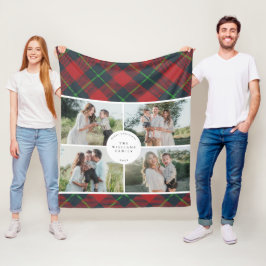 Cobertor De Velo Classic Red and Green Plaid Family Photo Holiday