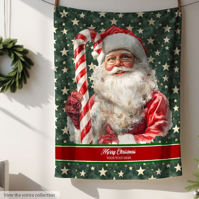 Cobertor De Velo Clássico Feriado Bandido Santa Claus Candy Cane (Classic Holiday Blanket Santa Claus Candy Cane)
