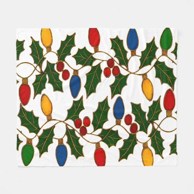 Cobertor De Velo Cloisonne Art Christmas Lights and Holly (Frente (Horizontal))