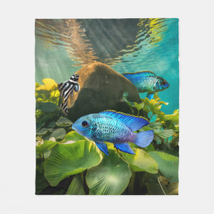 Cobertor De Velo Cloreto de Azul Elétrico Cichlids Zebra Pleco Peix