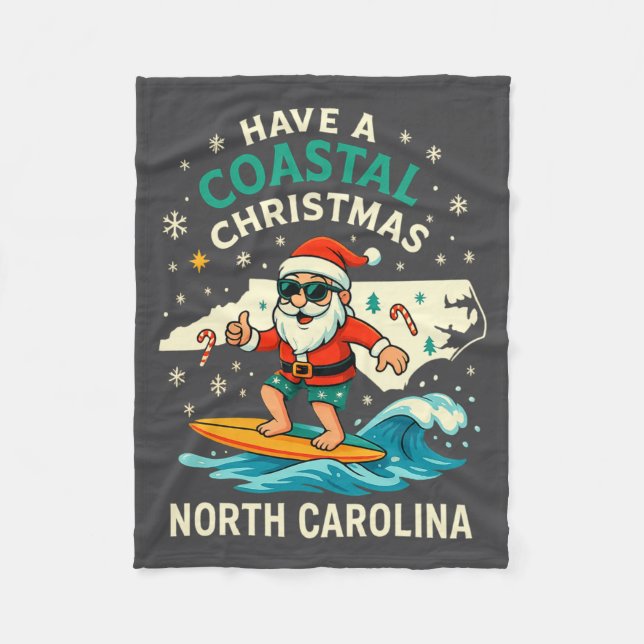 Cobertor De Velo Coastal Christmas Nc Shirt Santa Surfing Funny Wav (Frente)