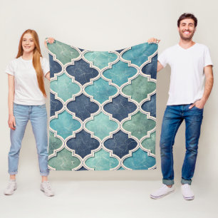 Cobertor De Velo Cobalto e Verde Água Quadrefólio - Mosaico Mediter