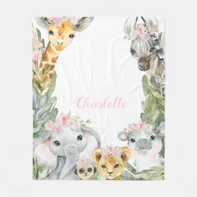 Cobertor De Velo Cobertorzinho de Bebê Safari Menina (Frente)