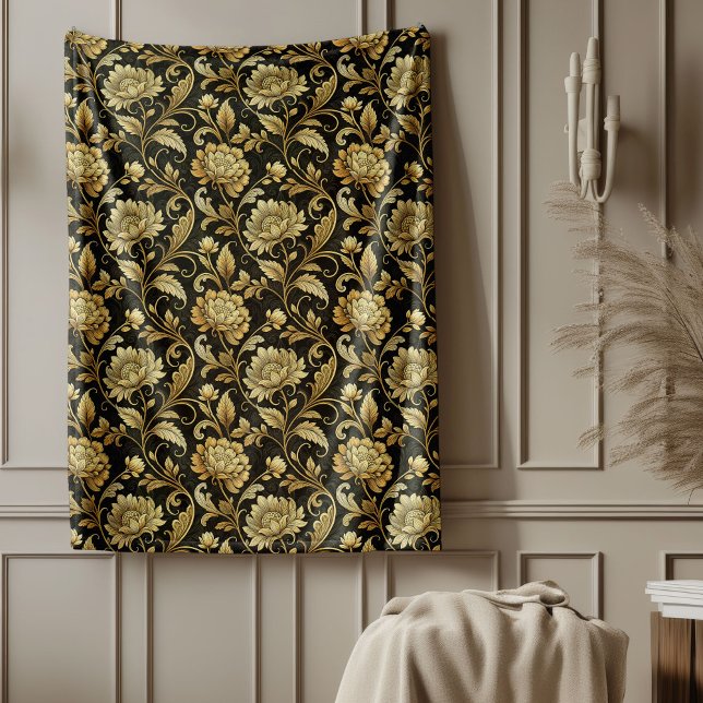 Cobertor De Velo Cobertura Barroca Opulsiva em Damasco Negro e Dour (Opulent Baroque Blanket in Black and Gold Damask)