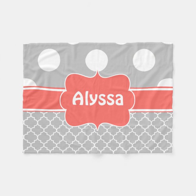 Cobertor De Velo Cobertura coral cinzenta do monograma de (Frente (Horizontal))